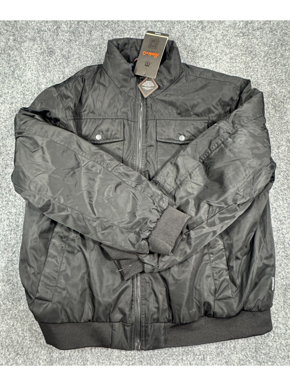 Hawke & Co Mens Jacket 2XL Black Lined Mock Neck Full Zip Winter Bomber Jacket